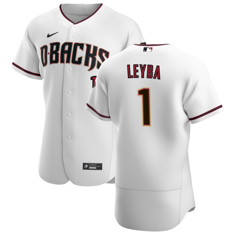 Arizona Diamondbacks 1 Domingo Leyba Men Nike White Crimson Authentic Home Team MLB Jersey